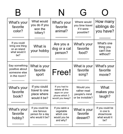 Social Bingo Card