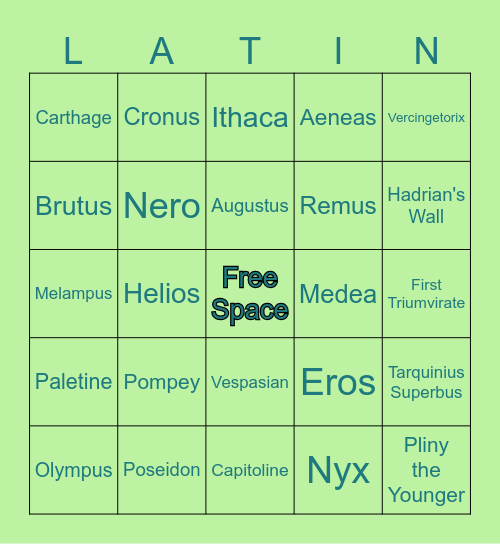 Latin Club Bingo! Bingo Card