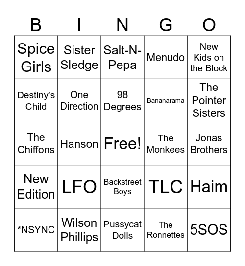 Boys & Girls Bingo Card