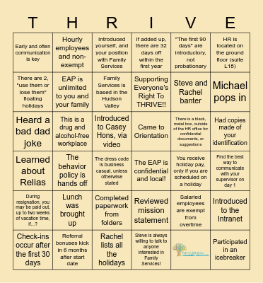 Orientation Bingo Card