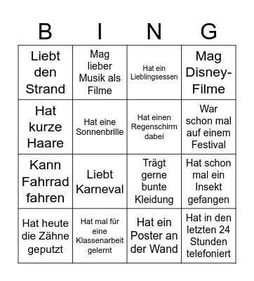 Menschen Bingo Card