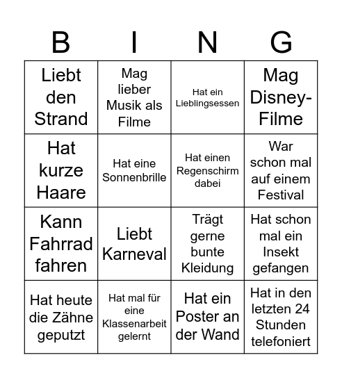 Menschen Bingo Card