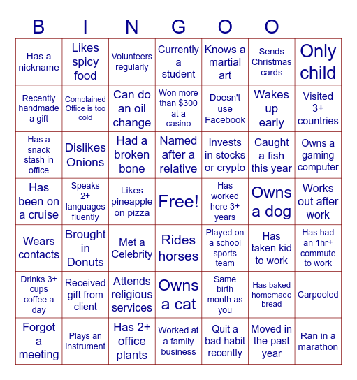 OFFICE ICEBREAKER Bingo Card