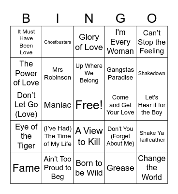 Movie Songs Bingo Card