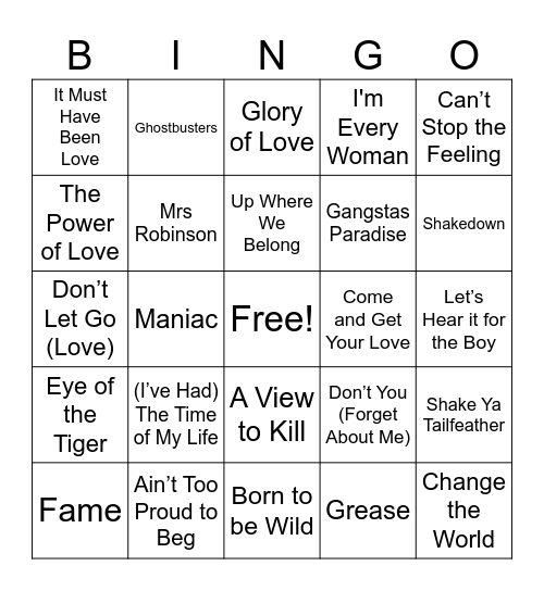 Movie Songs Bingo Card