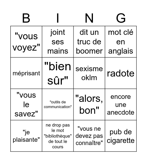 Bingo communication Bingo Card