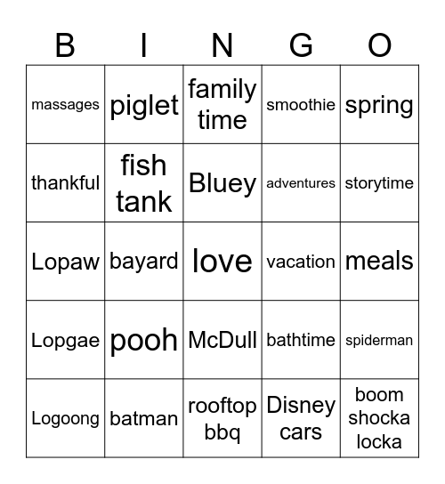 WEEKLS Bingo Card