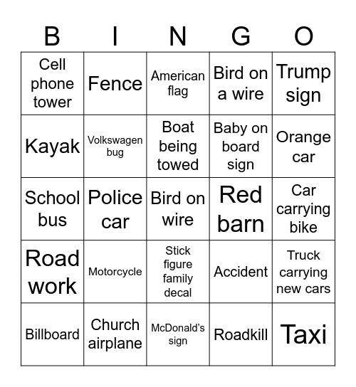 Burlington Bingo Card