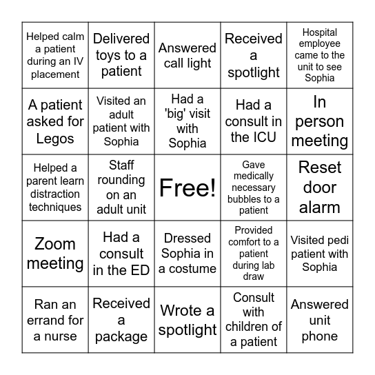 Pediatric Nurse's Week Bingo Card