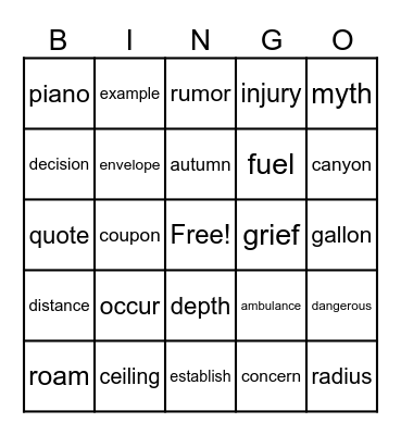 6th Grade Vocabulary Bingo Q1 Bingo Card