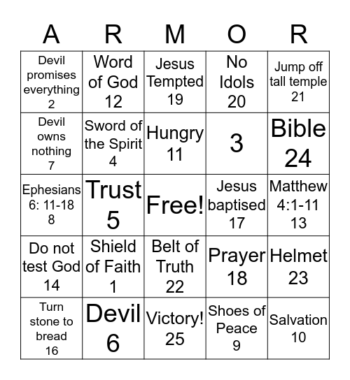 Armor of God/Temptation of Christ Bingo Card