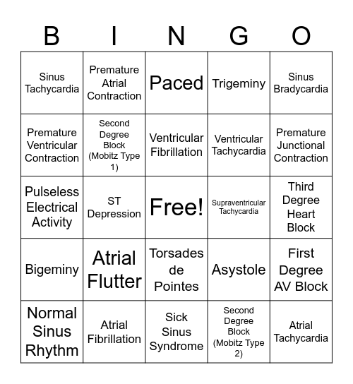 Arrhythmia Bingo Card