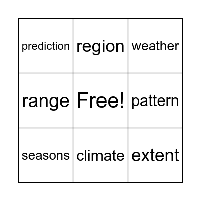 Weather Bingo Card