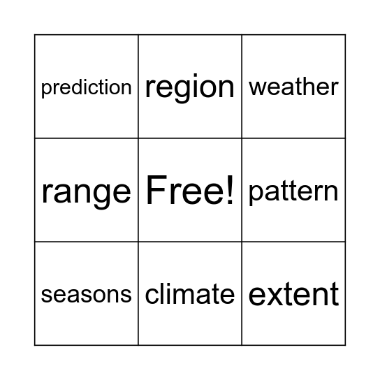 Weather Bingo Card