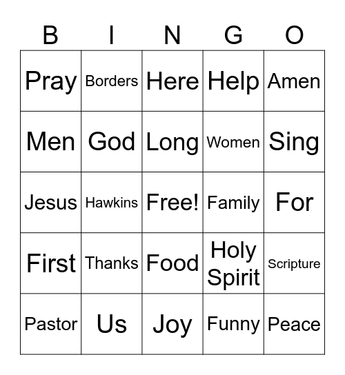 Pastor's Appreciation Bingo Card