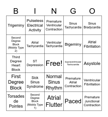 Arrhythmia Bingo Card