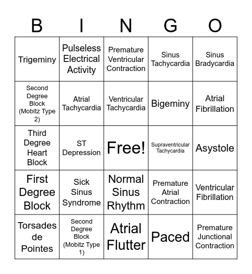 Arrhythmia Bingo Card