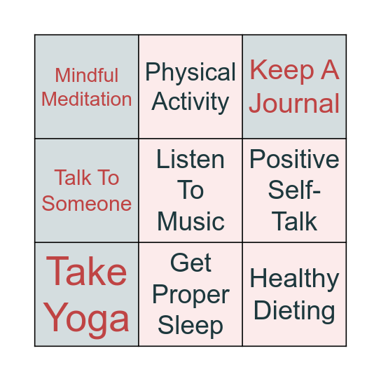 Stress Relief BINGO Card