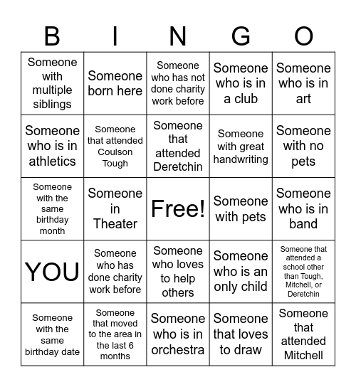 Charity League Get to Know You BINGO Card