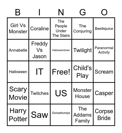 Halloween Movies Bingo Card