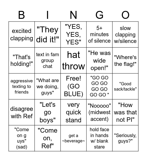 David Football Bingo Card