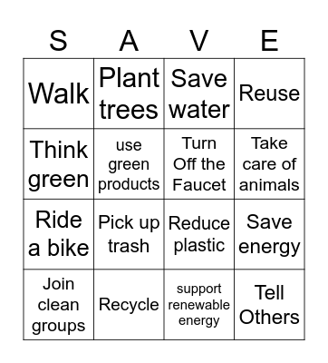 Ways to protect the environment! Bingo Card