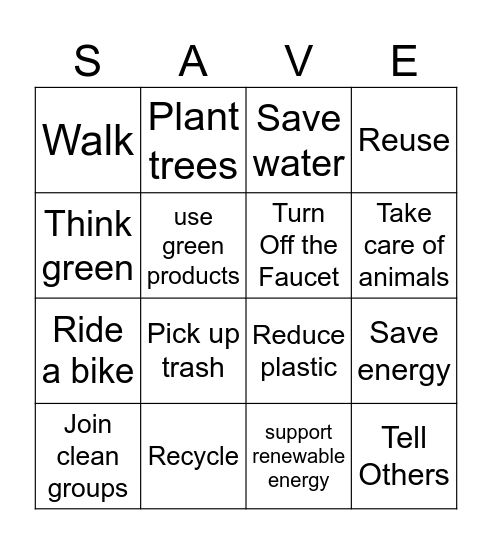 Ways to protect the environment! Bingo Card