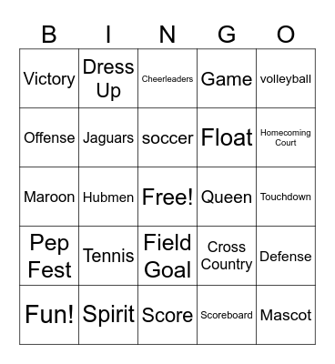 Homecoming Bingo Card