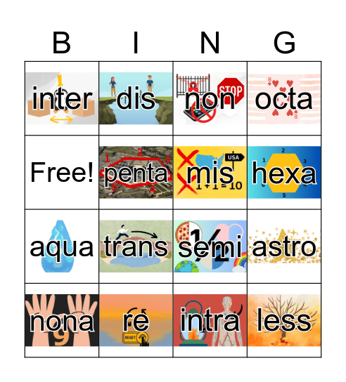 Set 4 L/G Word Parts Bingo Card