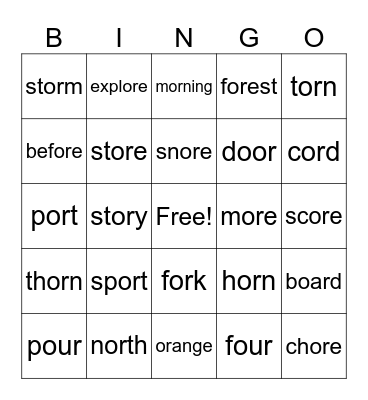 "Or" Speech BINGO Card