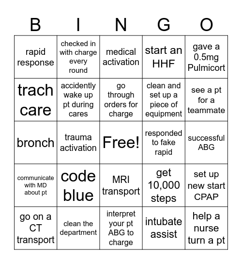 Night shift RT bingo Card