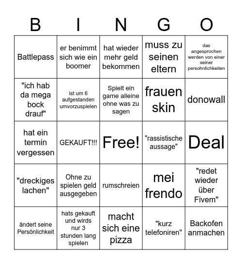 Premades bingo Card