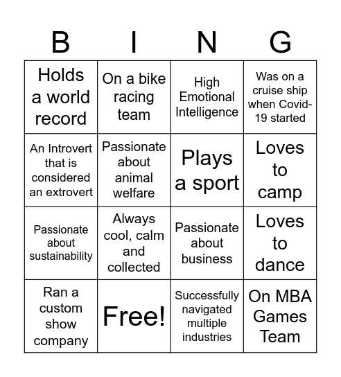 Networking Bingo Card