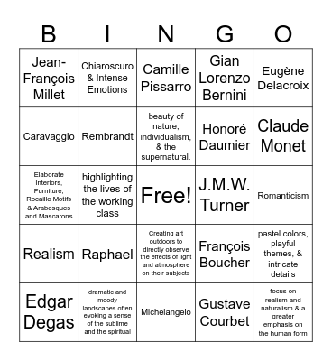 Q1 Art History Bingo Card