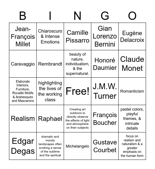 Q1 Art History Bingo Card