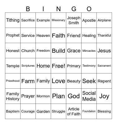 General Conference with GiGi Bingo Card