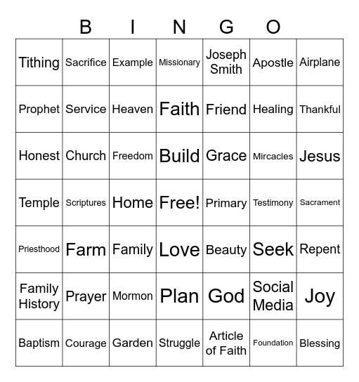General Conference with GiGi Bingo Card