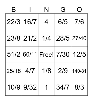 Dividing Fractions Bingo Card