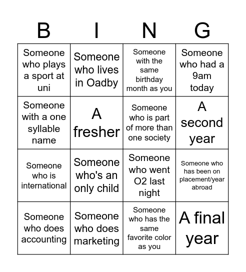 Human Bingo Card