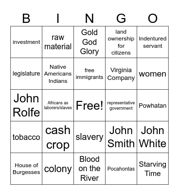 Jamestown Bingo '24 Bingo Card