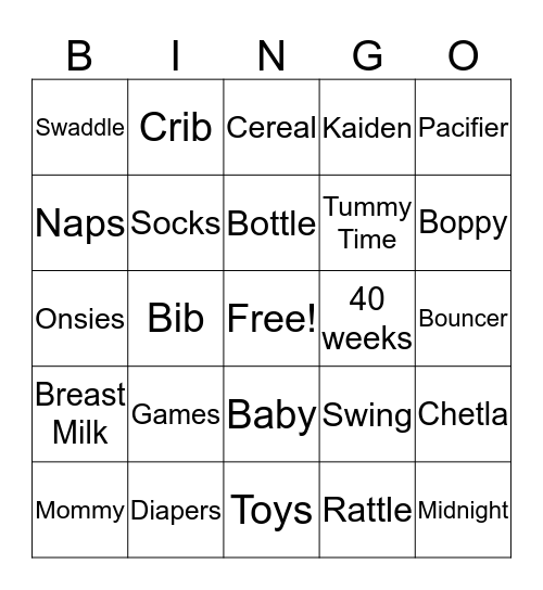 Baby Shower Bingo Card