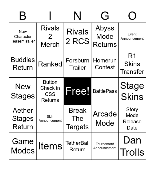 Rivals 2 Bingo Card