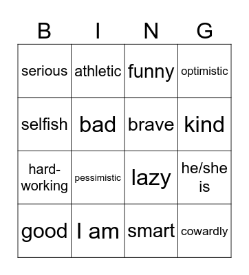 Descripciones personaliy traits Bingo Card