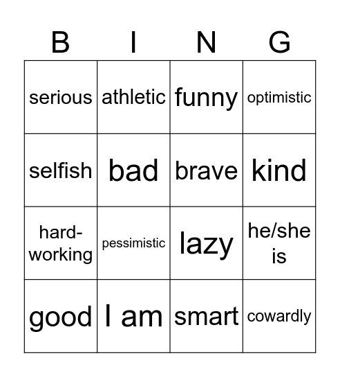 Descripciones personaliy traits Bingo Card
