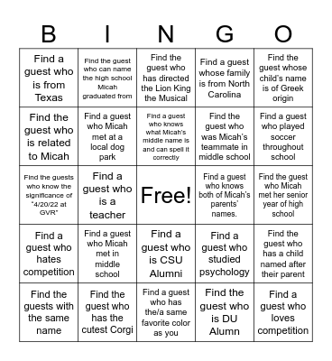 Find the Guest Bingo Card