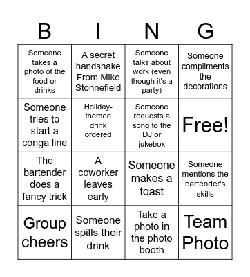 Navi Holiday Party Bingo Card