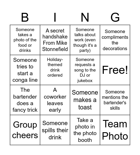 Navi Holiday Party Bingo Card