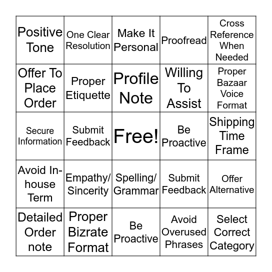 Ecomm Checklist Bingo Card