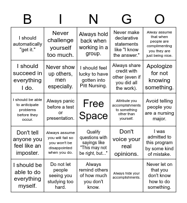 Imposter Syndrome Bingo Card