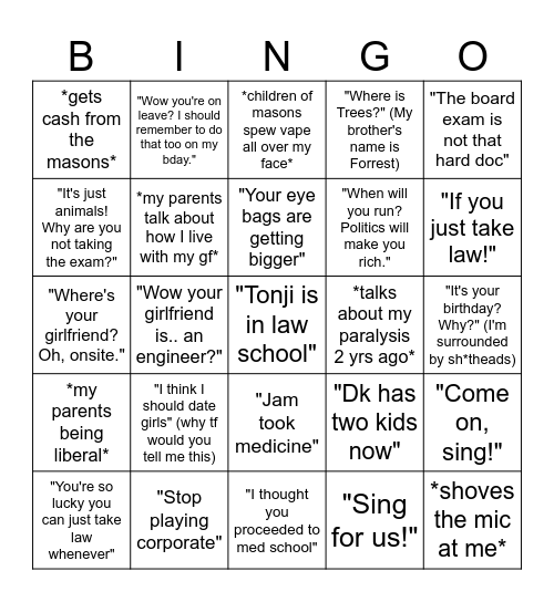 HBD Bingo Card